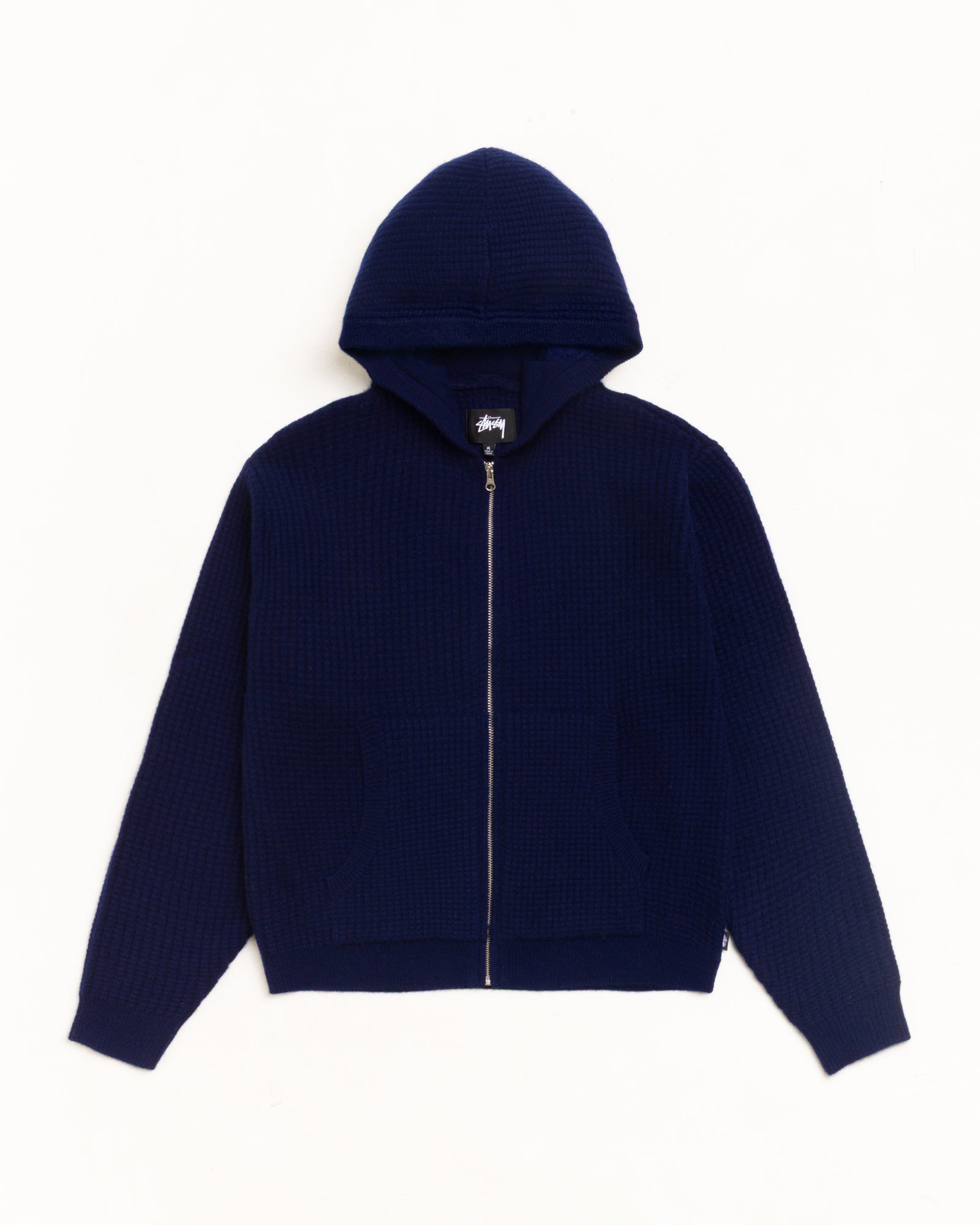 WAFFLE CASHMERE ZIP HOOD SWEATER, Deep Navy