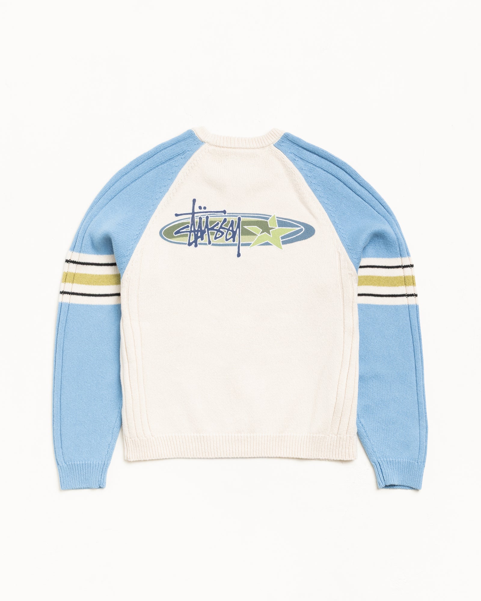 STRIPE RAGLAN CREW, Blue