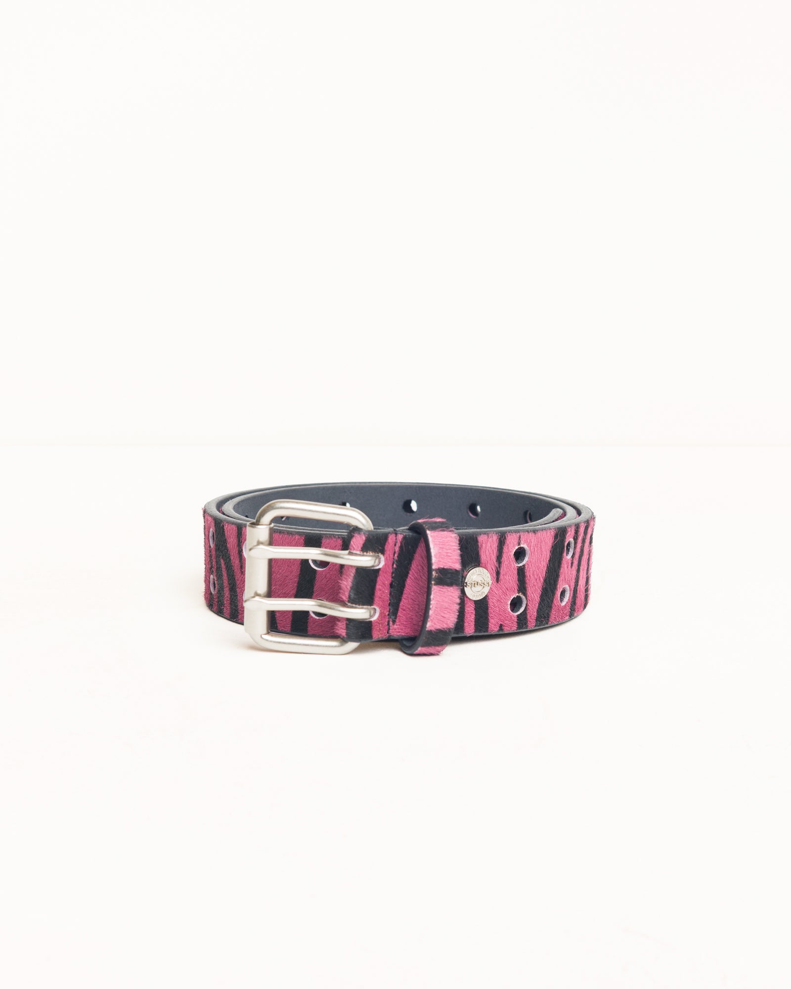 PUNCH OUT LEATHER BELT, Pink Hairy Zebra Pattern