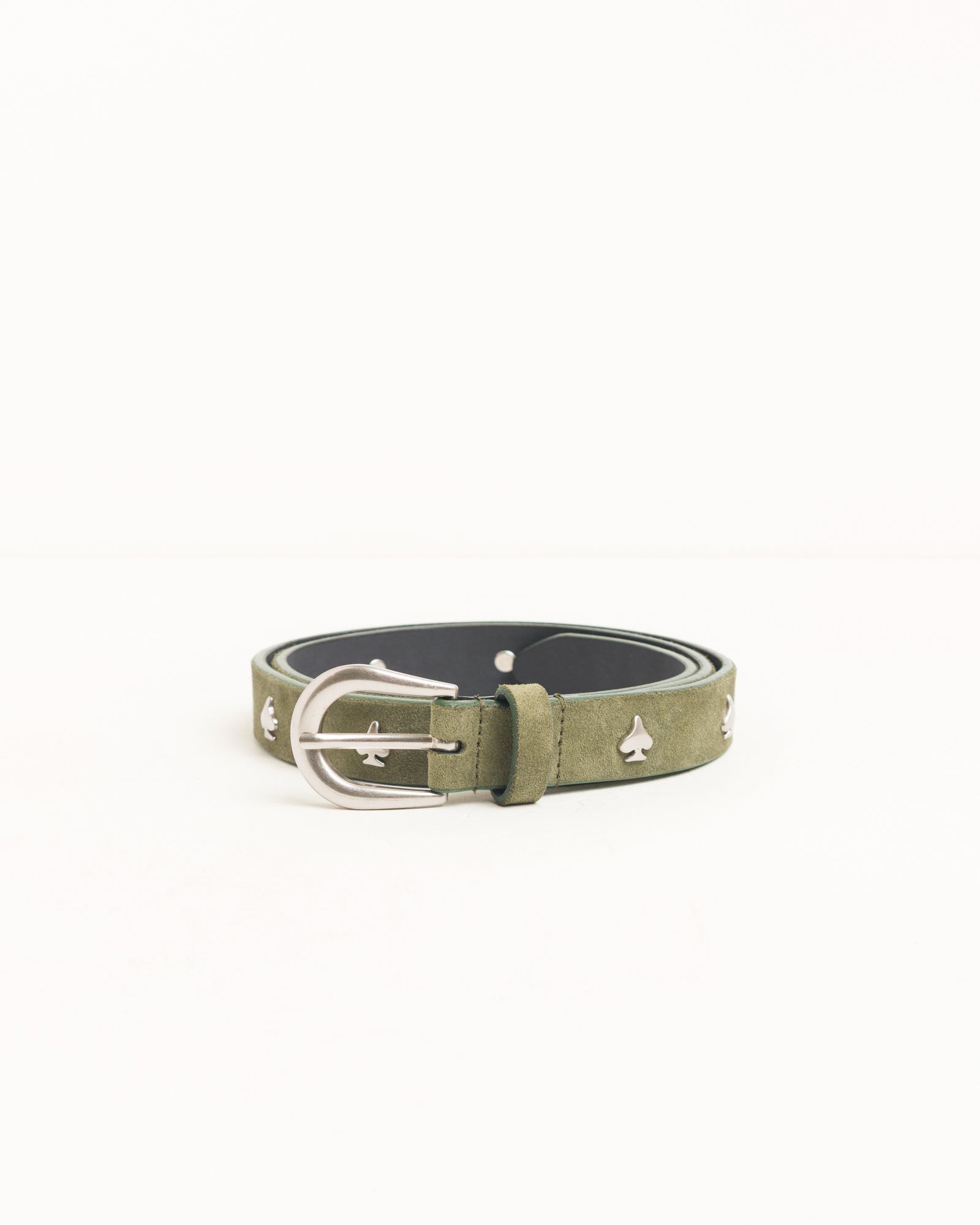 SPADE EMBLEM BELT, Olive Suede